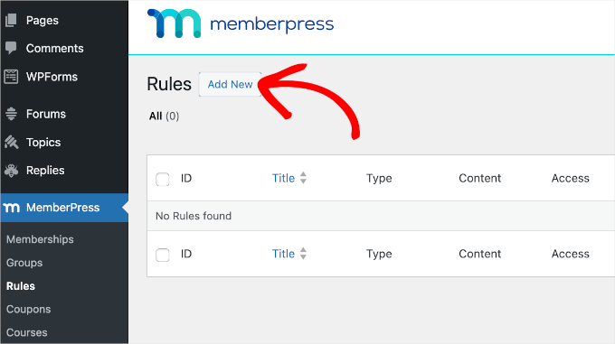 Navigating to MemberPress' rules area