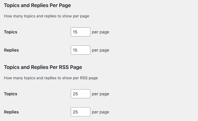 Changing how many topics and replies appear on each forum page