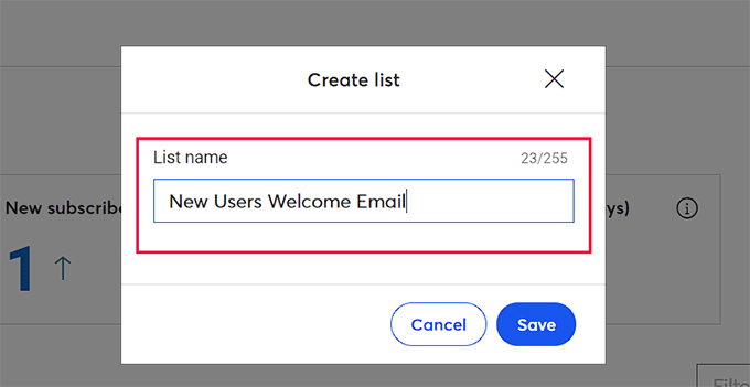 Add an email list name