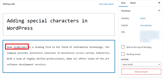 在代码编辑器中添加 HTML 实体