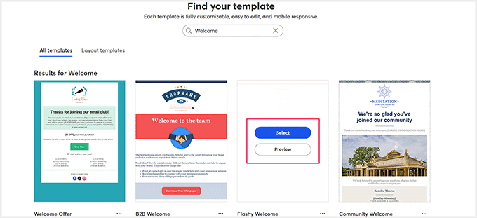 Choose a welcome template for your email