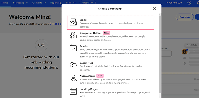 Choose Email as the campaign type
