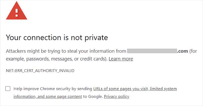 Your connection is not private error in Google Chrome