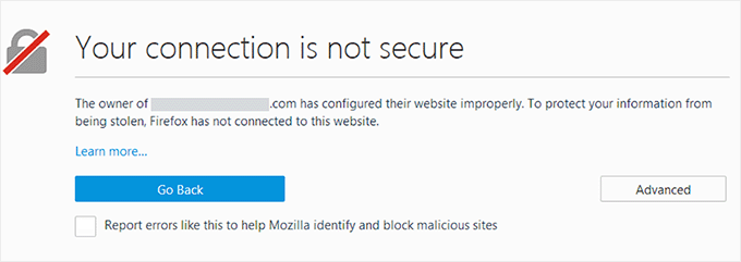 Connection not secure error in Mozilla Firefox
