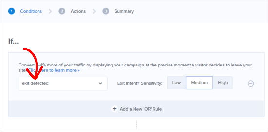 Setting the display rule to use Exit-Intent