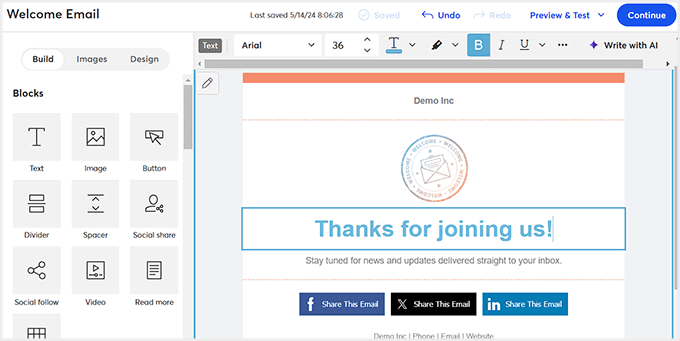 Customize the email template