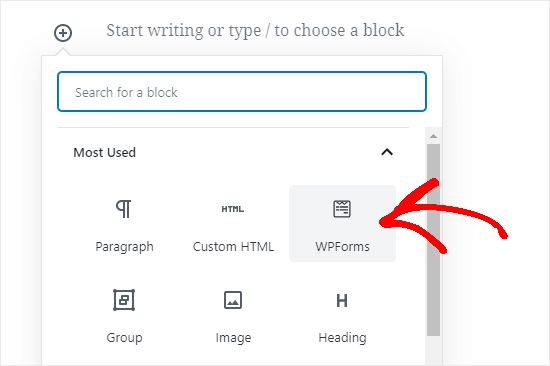 使用块编辑器 (Gutenberg) 将表单添加到页面