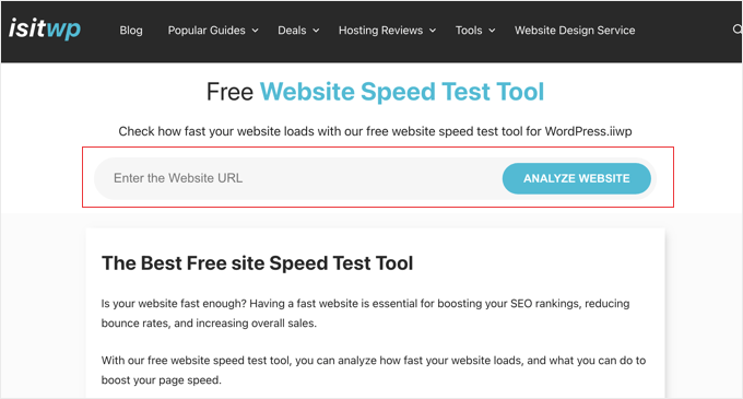 IsItWP Website Speed Test Tool