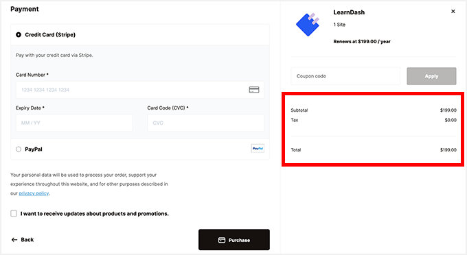 LearnDash checkout page