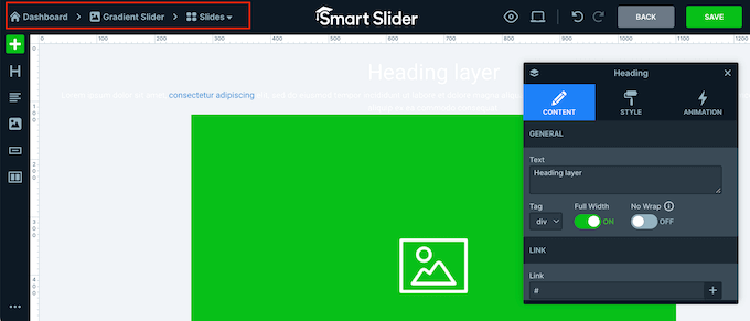 Smart Slider's breadcrumb navigation