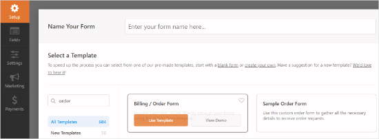 Select order form template