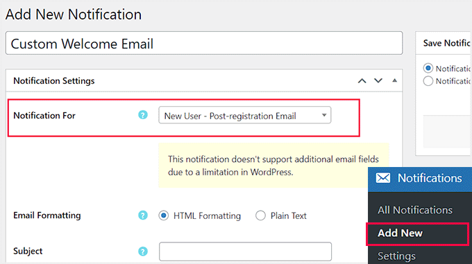 Select email notification type