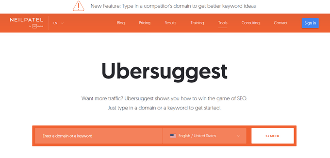 Ubersuggest keyword tool