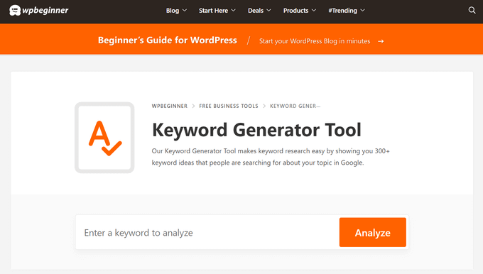 WPBeginner Keyword Generator Tool Get 300 Keywords Instantly