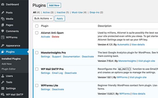 Plugins instalados e activos