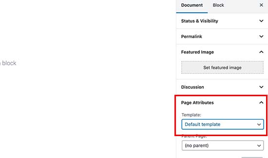 Selecting a page template