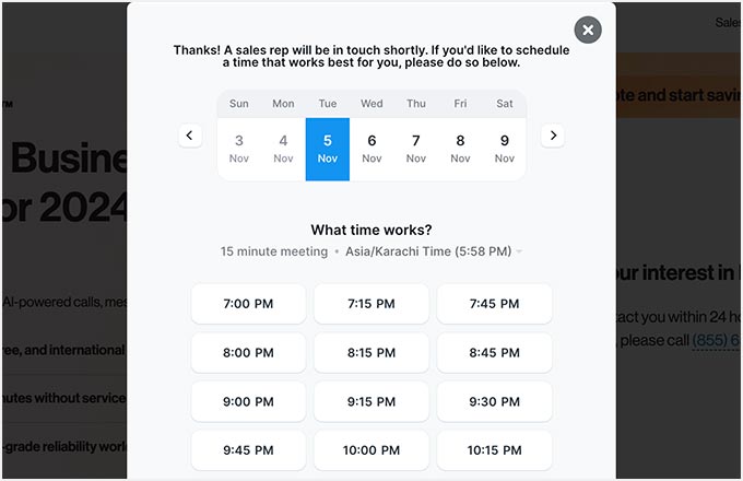 RingCentral book a date and time