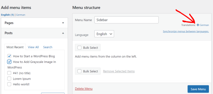 Translate navigational menu