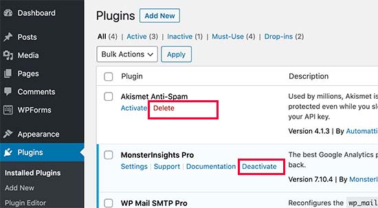 Désinstaller un plugin WordPress