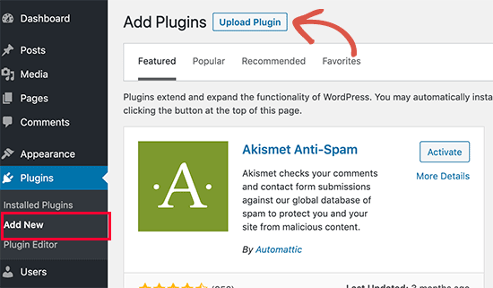 Pulsante di caricamento del plugin