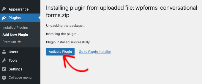 Activate uploaded plugin