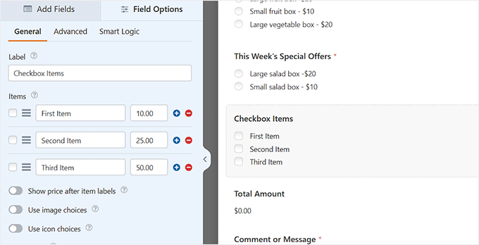 Add the Checkbox Items field