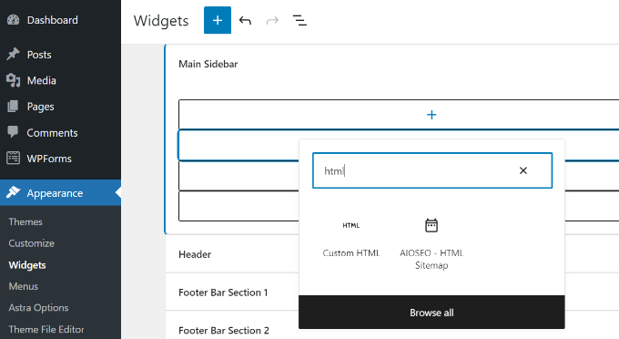 Add custom HTML widget block