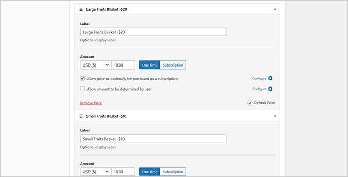 Add multiple products in WP Simple Pay