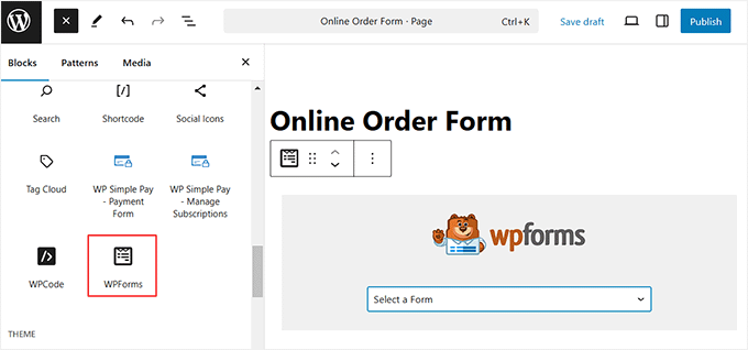 Add the WPForms block