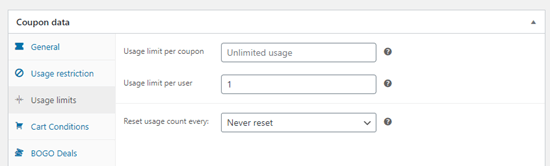 Setting a usage limit using Advanced Coupons