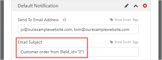 Changing the subject line on the notification email to add the customer's name