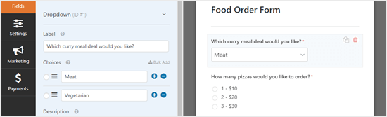 Changing the label and options for a field