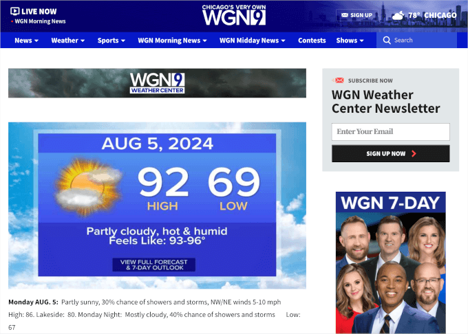 Chicago Weather Center's homepage