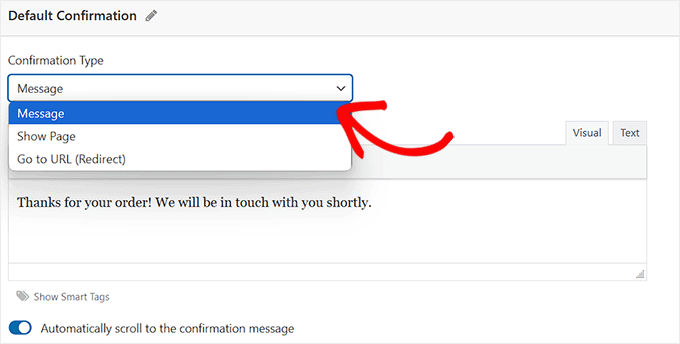 Choose order confirmation type