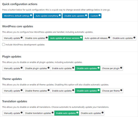 Disabling automatic plugin and theme updates while leaving minor core auto updates enabled