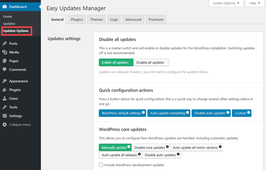 配置 Easy Update Manager 插件的设置