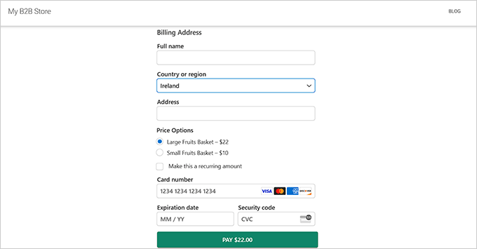 Online Order form preview