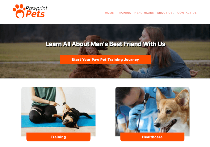 PawPrintPets' homepage