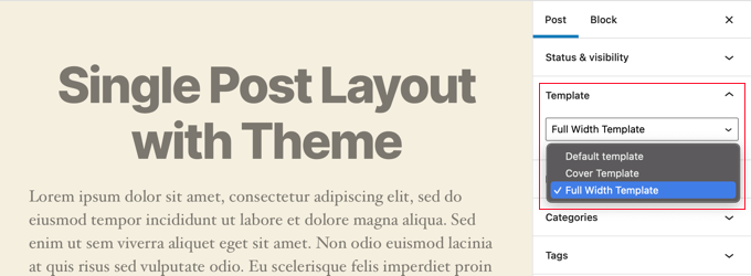 Choosing a Template When Writing a Single Post
