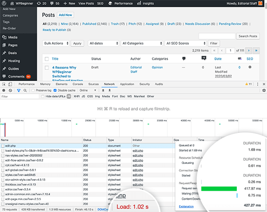 WPBeginner Admin Speed on SiteGround Hosting