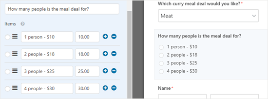 Adding a multiple items payment field to your form