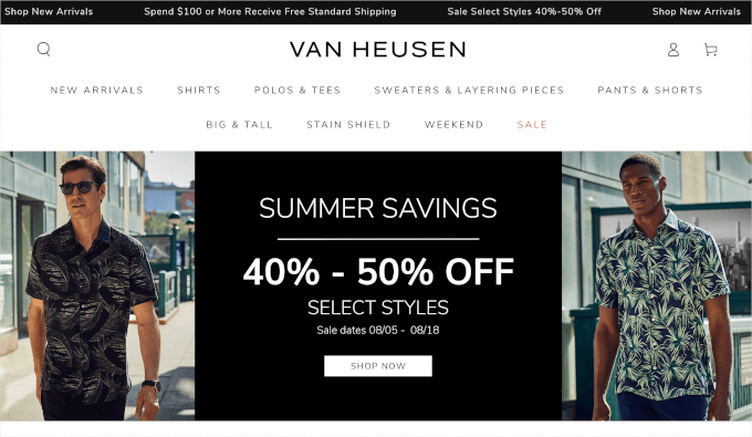 Van Heusen's homepage