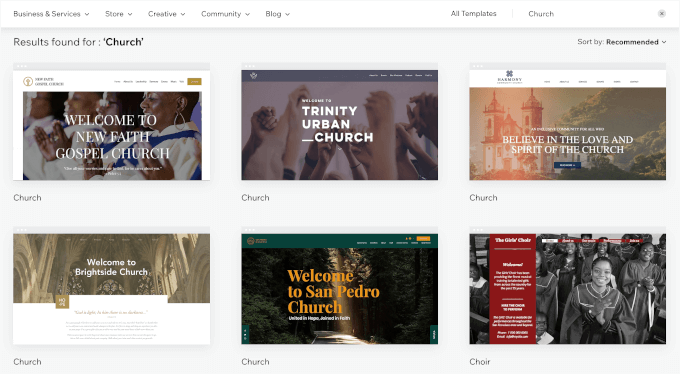 Wix's church templates