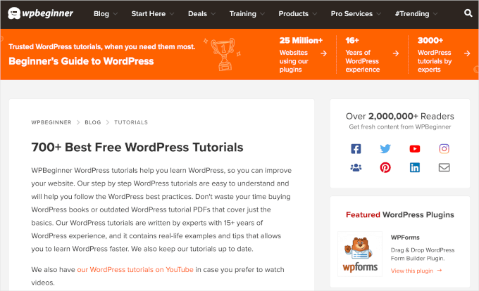 WPBeginner's WordPress tutorials