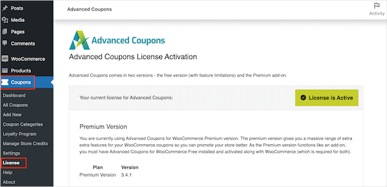 Activating Advanced Coupons premium