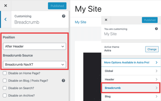 Breadcrumb NavXT settings