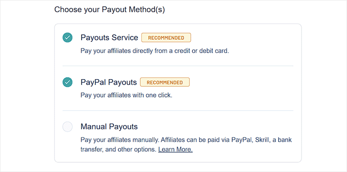 Choose a payout method