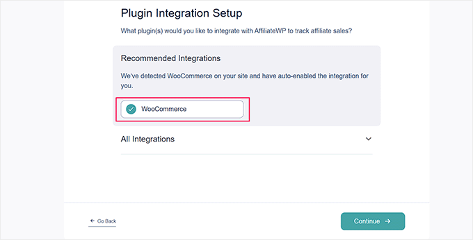 Choose WooCommerce for integration with AffiliateWP