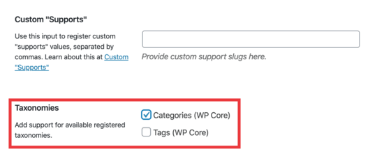 Turn on categories for a Custom Post Type in WordPress