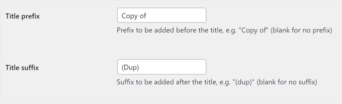 Inserting the title prefix and suffix for the duplicated copies